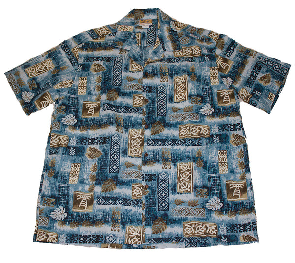 Reel Legends Hawaiian Shirt Men Medium Blue Marlin Leaf Saltwater Aloha  Outdoors