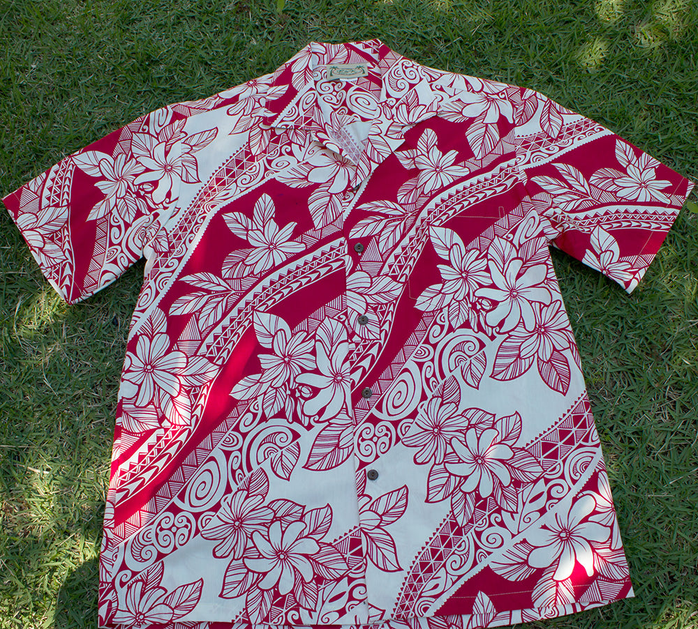 125 Hawaiian shirt Red & White, M to 2XL