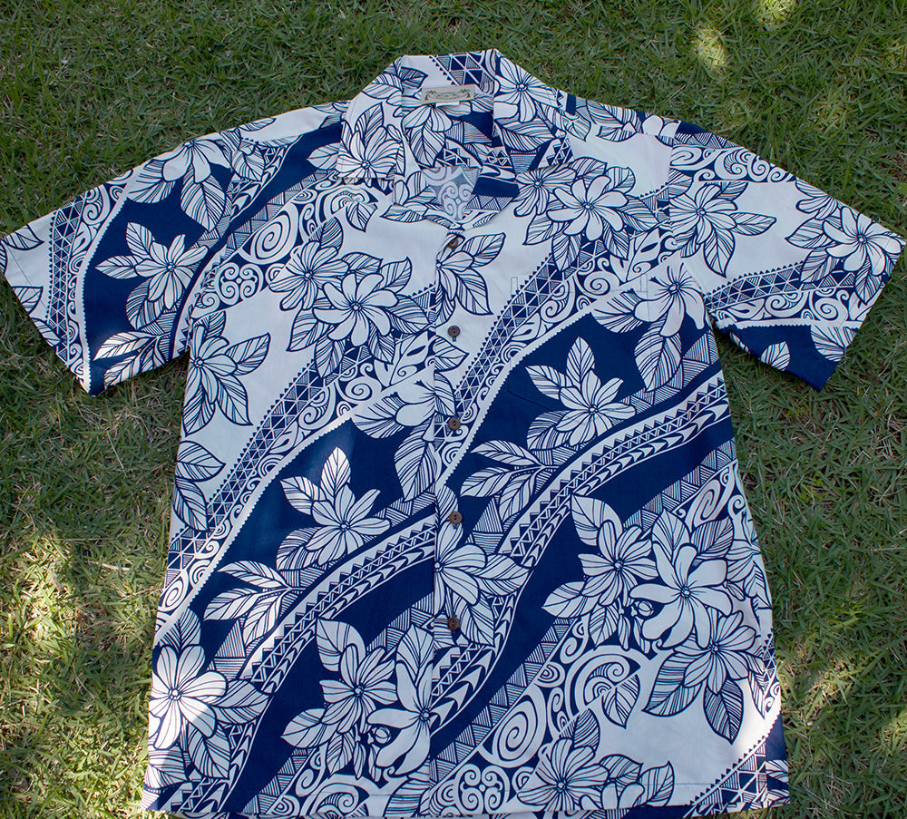132 Hawaii shirt Blue & White, M-2XL
