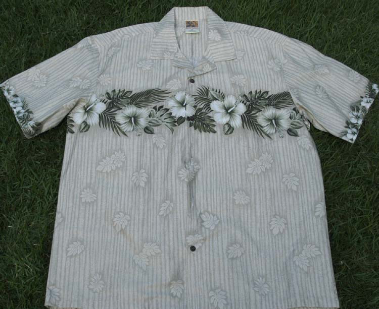 145 Hawaii shirt Khaki Hibiscue lei