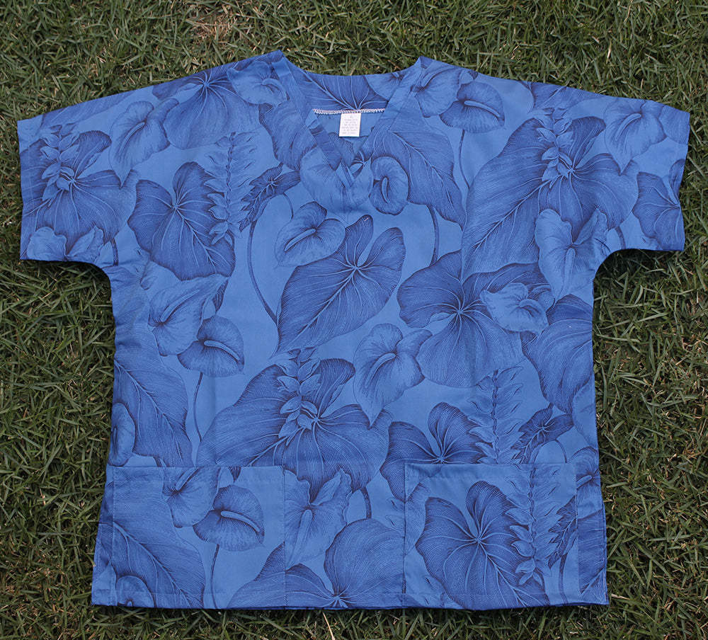 #8 Hawaii Scrub Top, Blue /blue flower