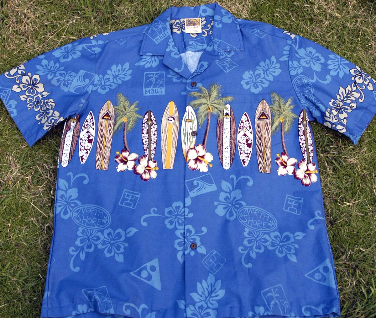 101 Hawaiian shirt  Blue palm/board,  M - 3XL