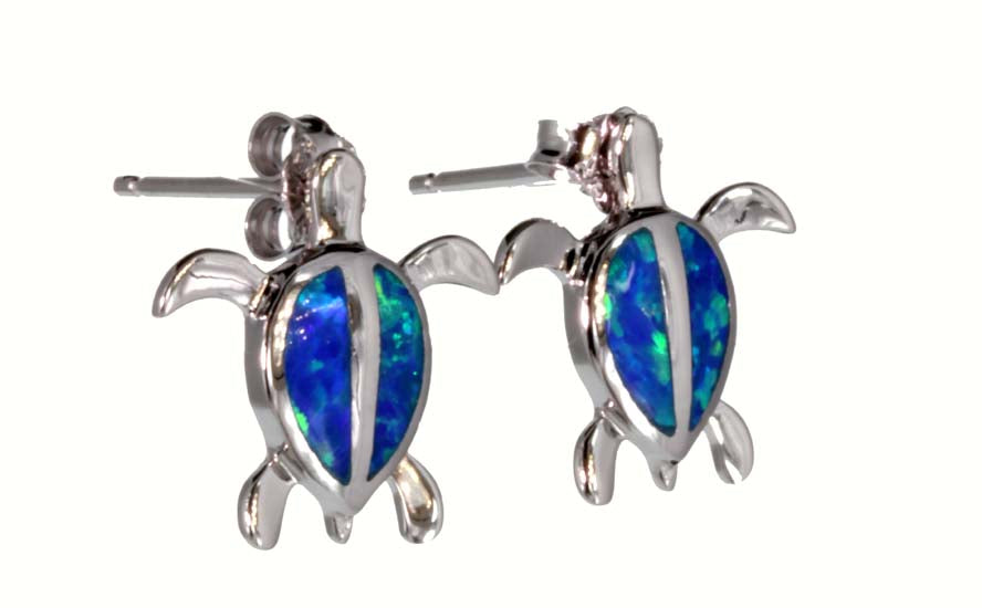 Silver Earrings<br>Simulated Opal honu