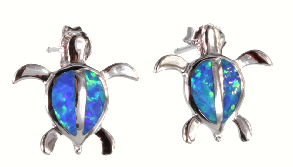 Silver Earrings<br>Simulated Opal honu