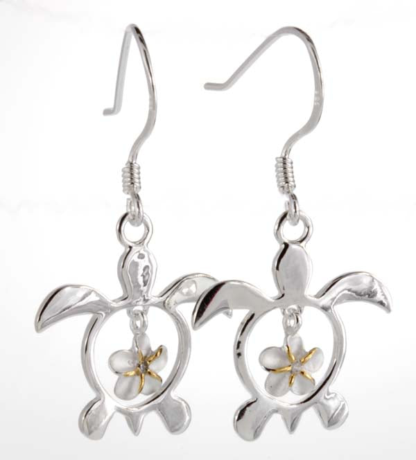 Silver earrings<br>Turtle w/ dangling plumeria