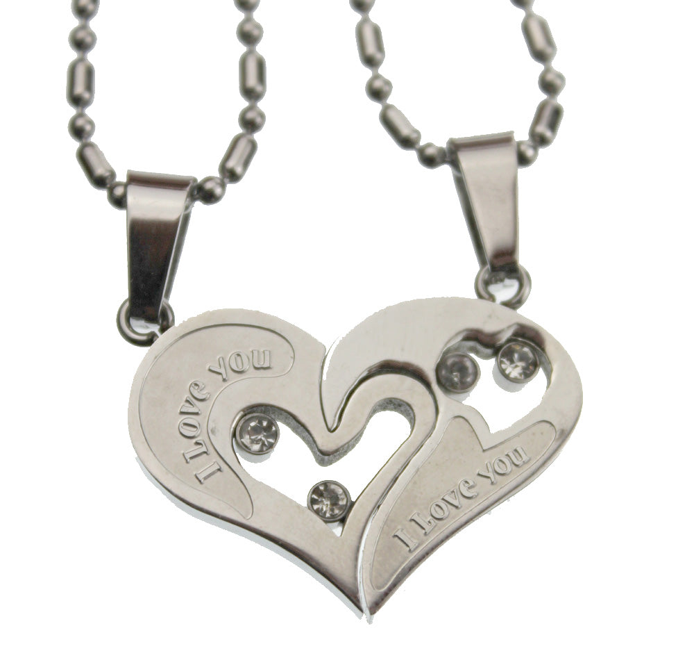 Lovers /couple pendant set <br>Silver & silver tone