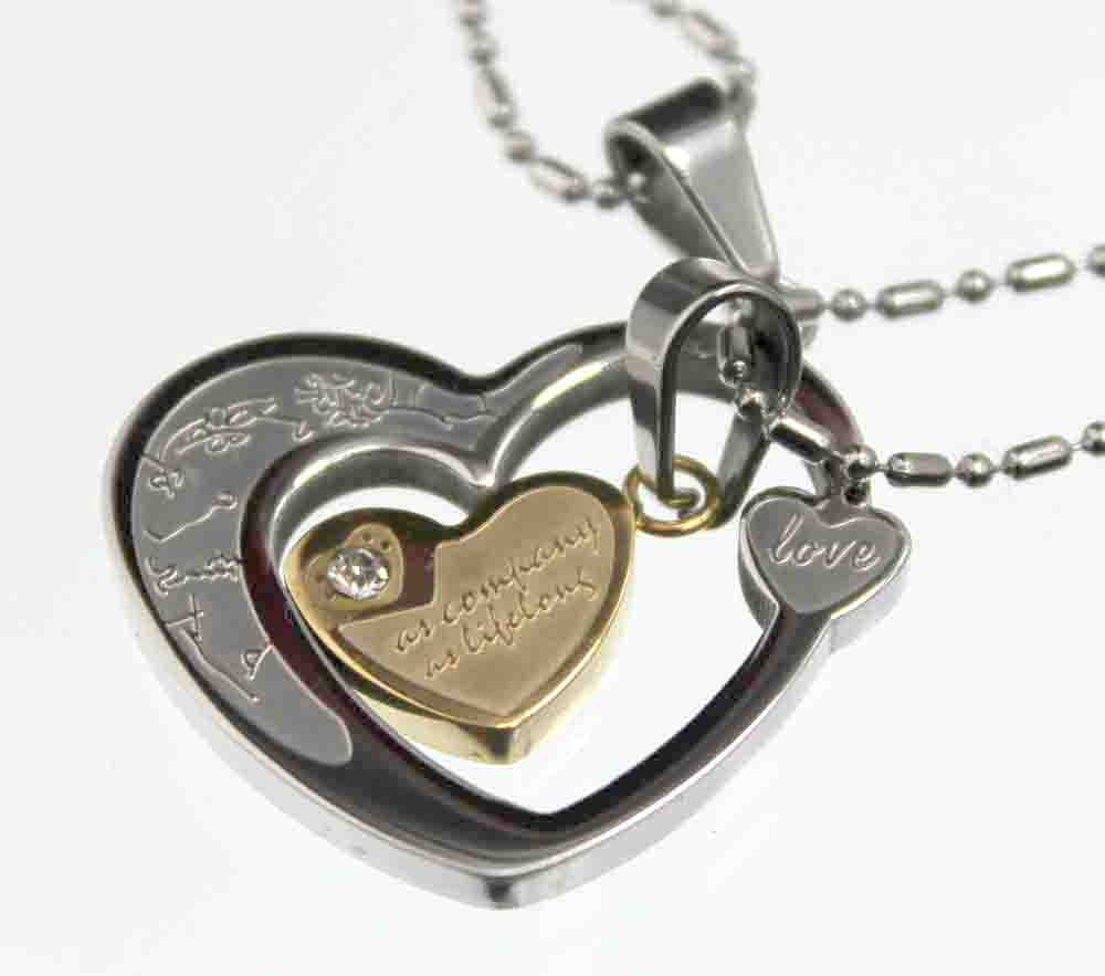 Lovers couple pendant set <br>big & small heart Matching Necklace