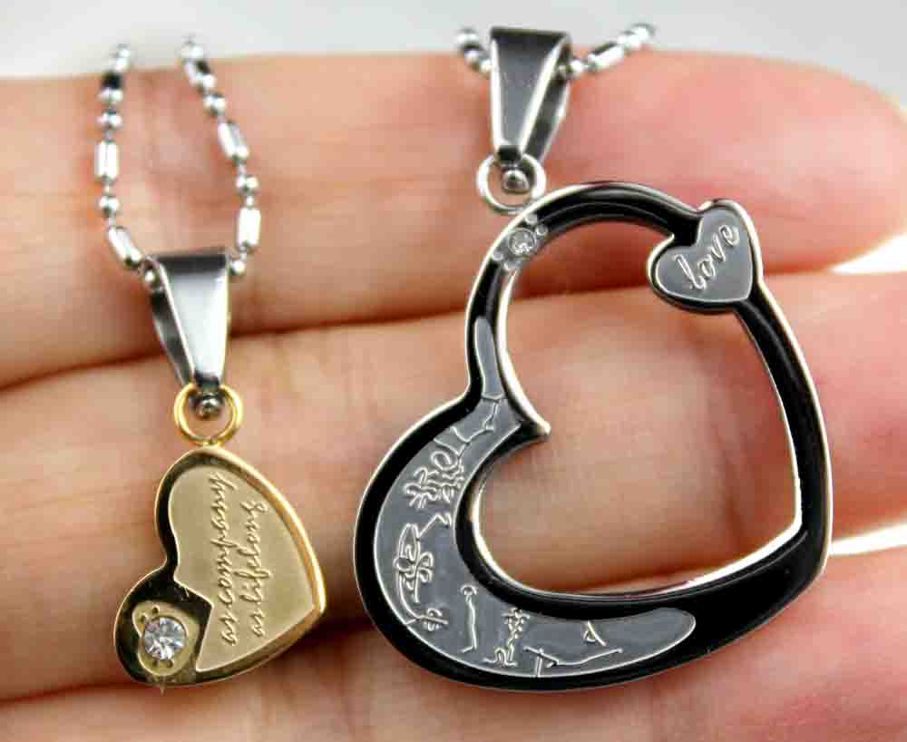 Lovers couple pendant set <br>big & small heart Matching Necklace