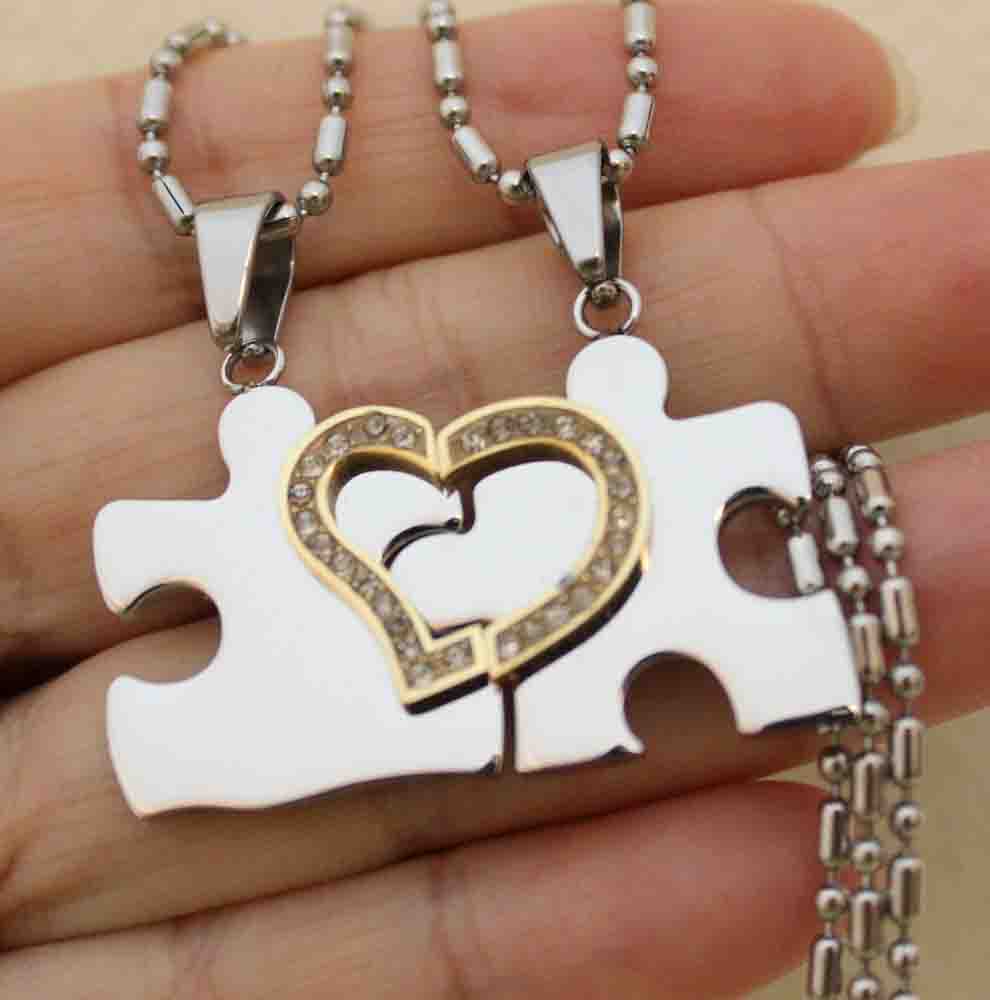 Lovers couple pendant Matching set <br>Puzzle split heart