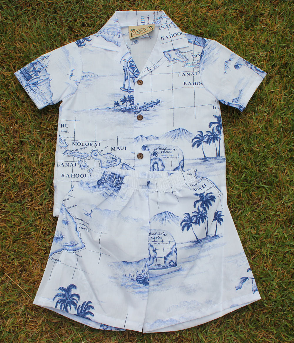 Boy's shirt set, white map, size 2 to 8