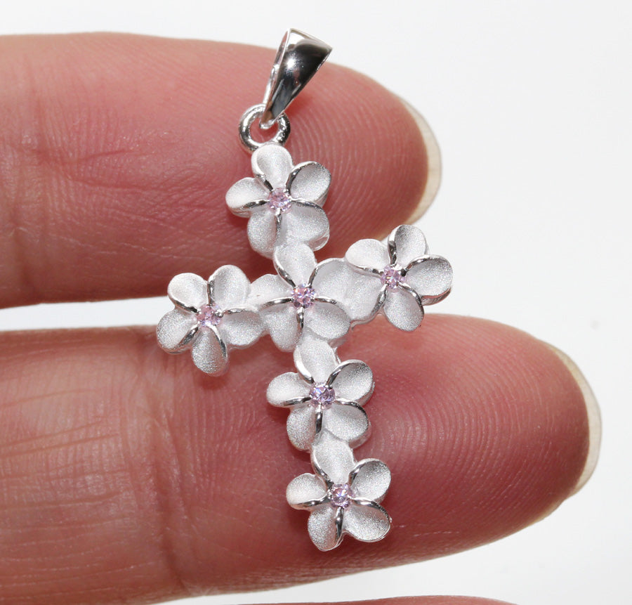 Silver pendant<br>Plumeria flower cross