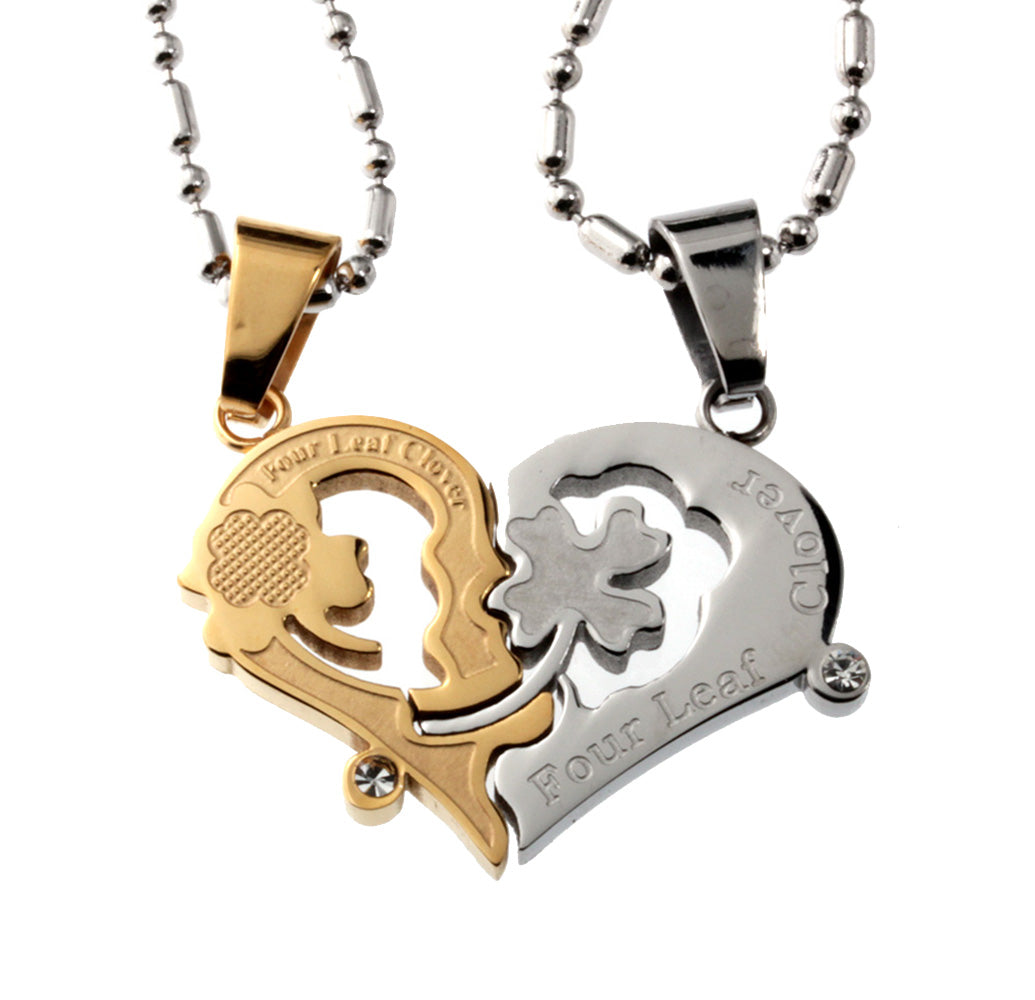 Four Leaf Heart Couple<br> Matching Set Pendant Necklace