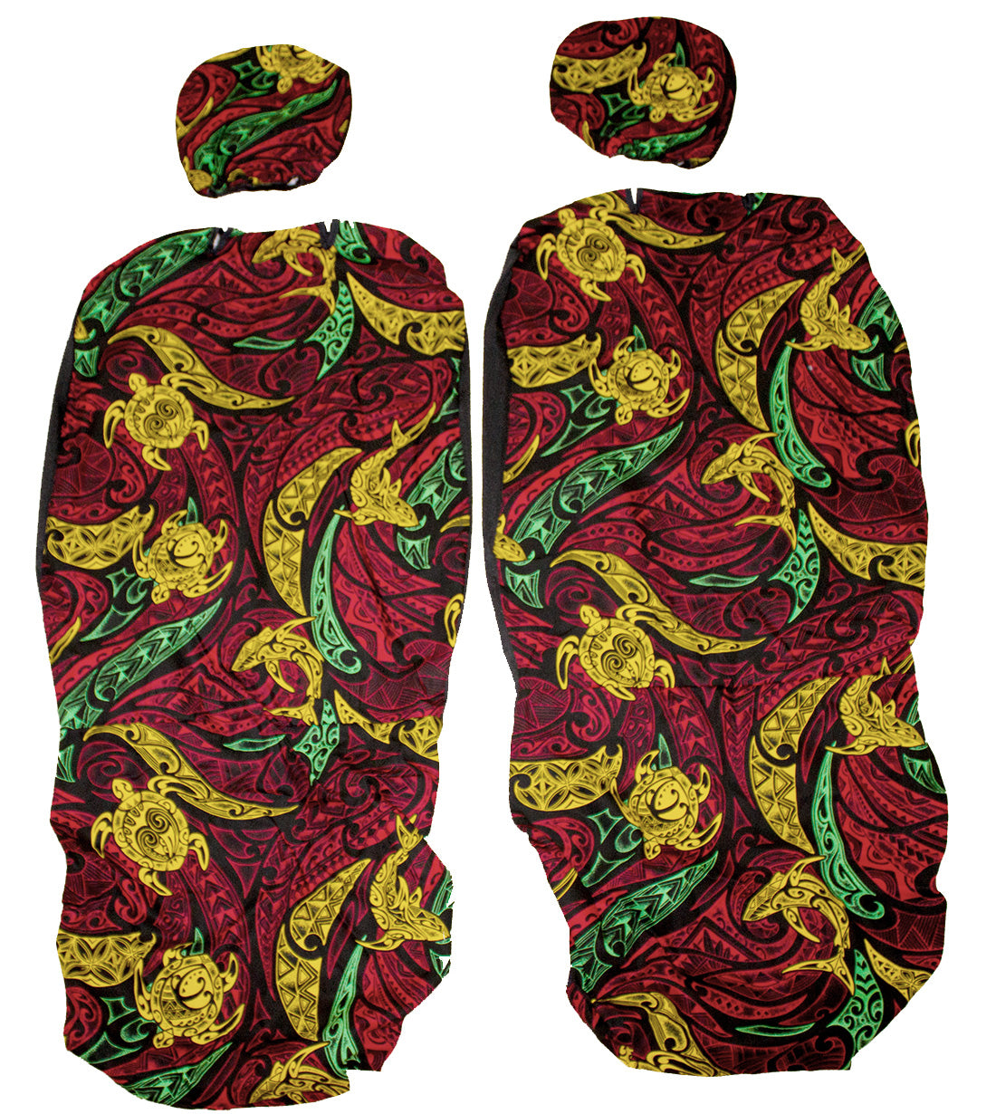 Hawaii Seat Cover<br>Separated Headrest, Rasta Turtle<br> (Non-quilted)
