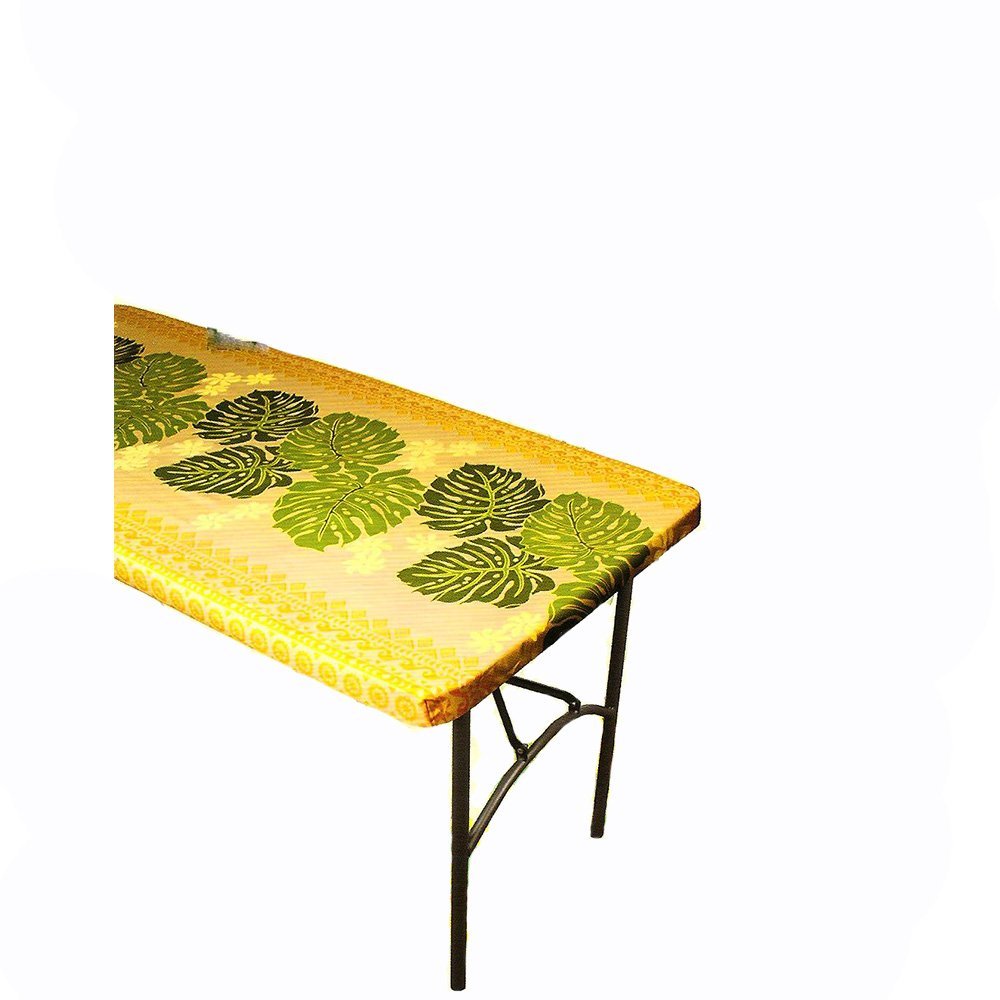 Hawaiian Luau table cloth<br>Yellow and green leaf  size 6'