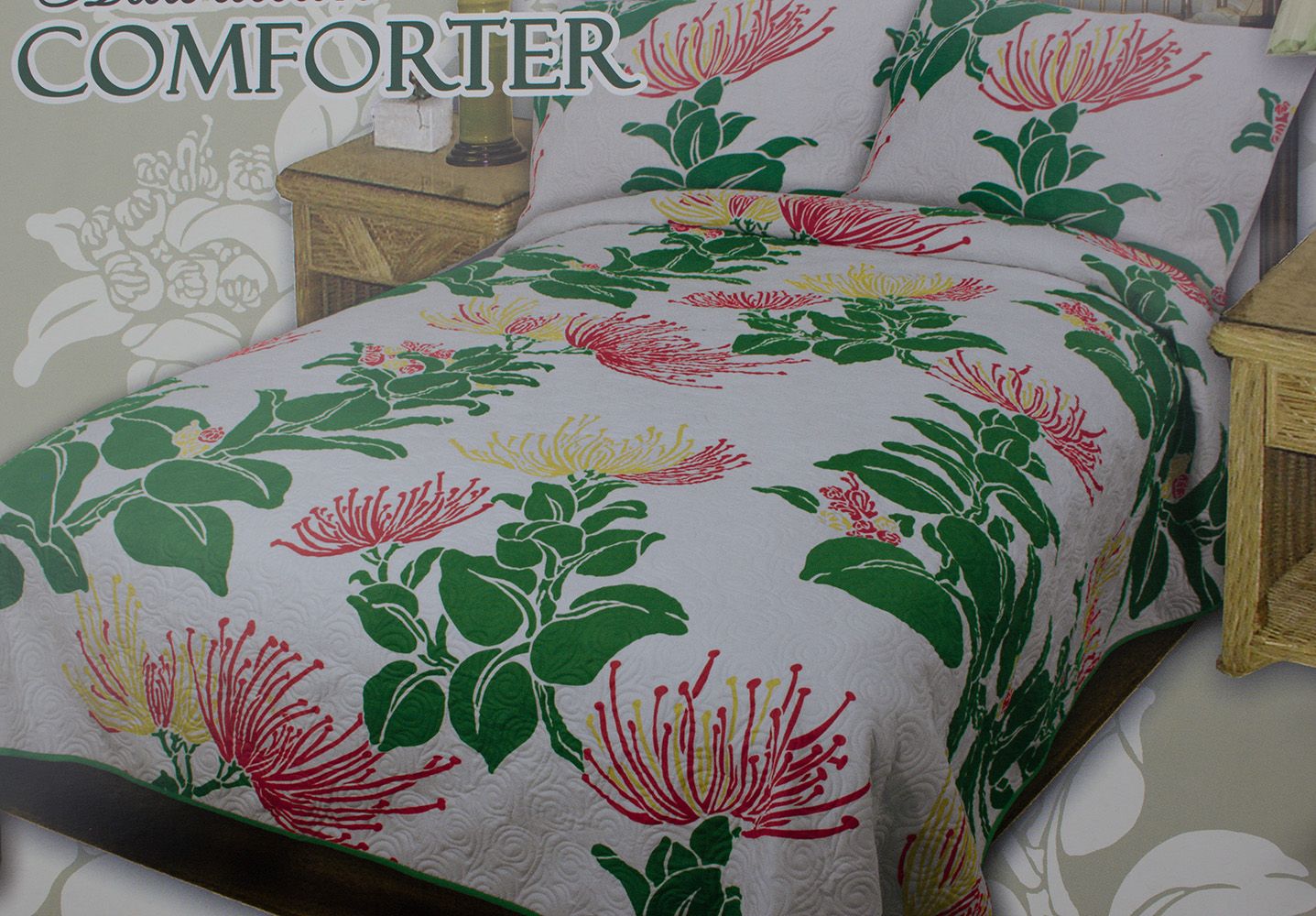 Hawaiian Quilt Thin Comforter Set<br>Red Flower