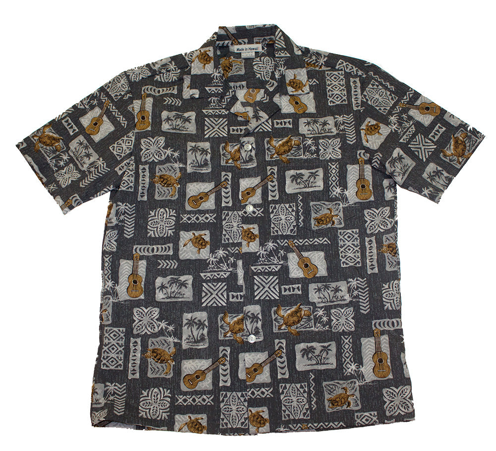 Hawaiian Shirt #10 Gray Ukulele