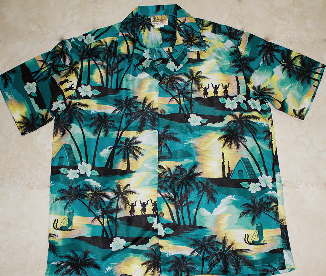 Two Palms Hawaii Ukulele Yellow Hawaiian Shirt 2XL
