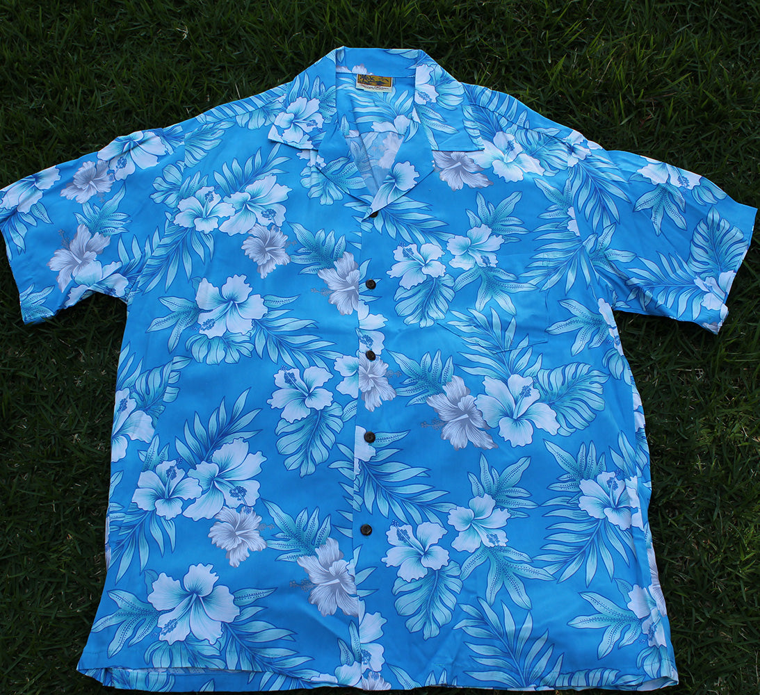 Lavahut - Aurora Blue Hawaiian Rayon Shirt M / Blue