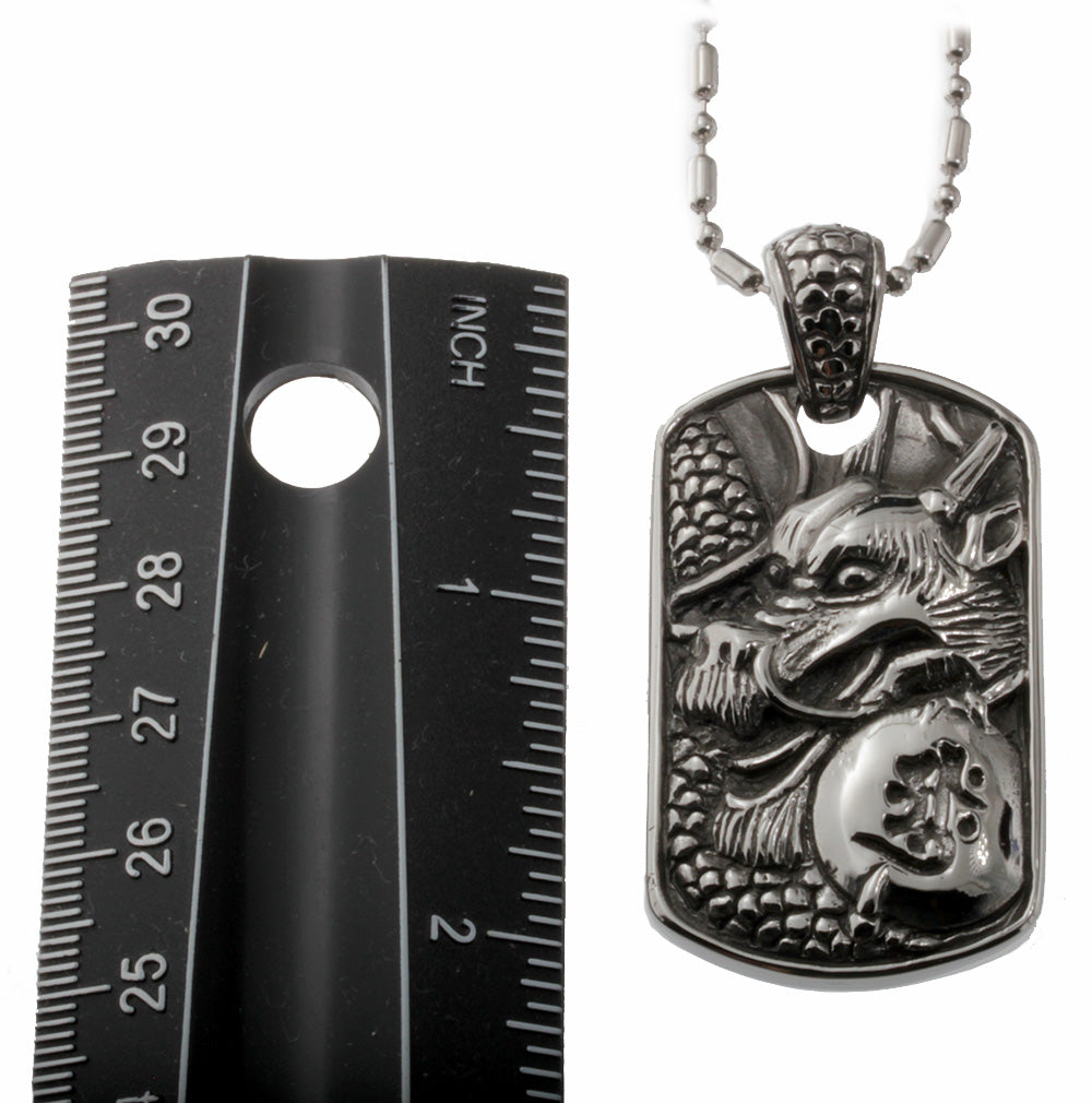Mens Dog Tag Stainless Steel Dragon Pendant