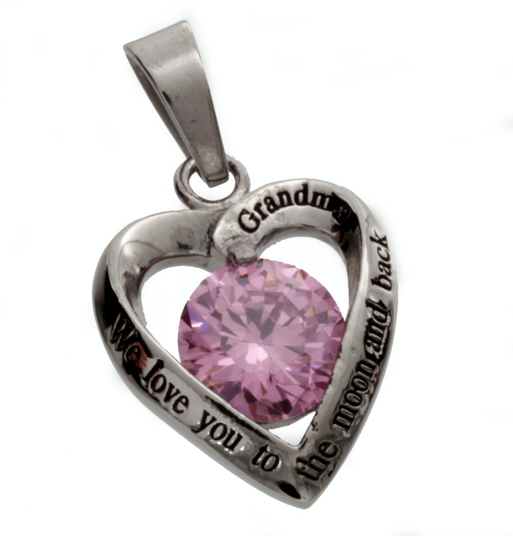 Mother and Daughter Heart Pendant necklace with Pink Crystal