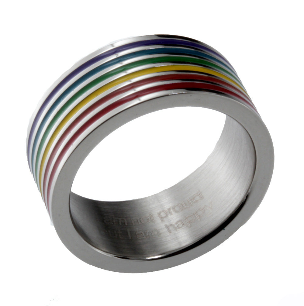 Stainless Steel Rainbow 10mm Wide Band Ring
