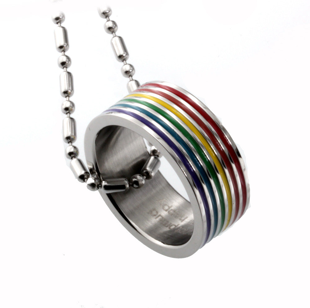 Stainless Steel Rainbow 10mm Wide Band Ring