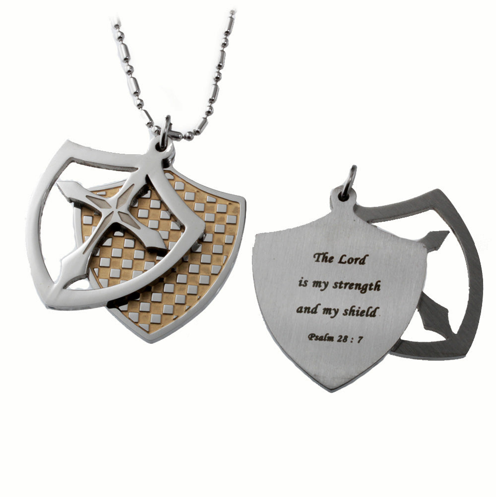 The Lord is my Strength Shield<br> Cross Pendant Necklace