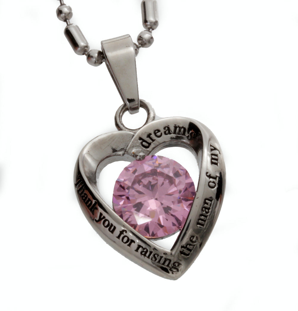 Womens Stainless Steel Heart Pendant<br>Mother in Law Pink Crystal Pendant