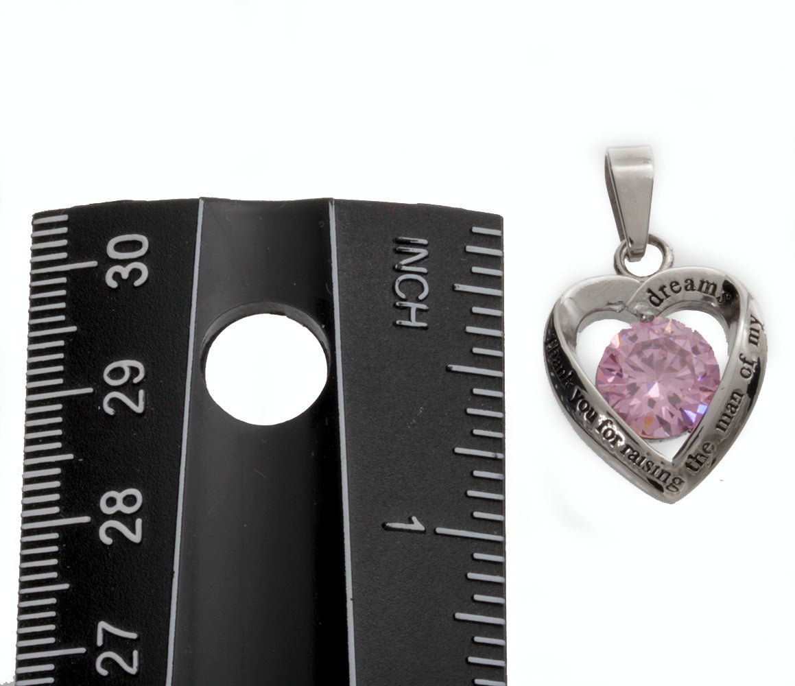 Womens Stainless Steel Heart Pendant<br>Mother in Law Pink Crystal Pendant