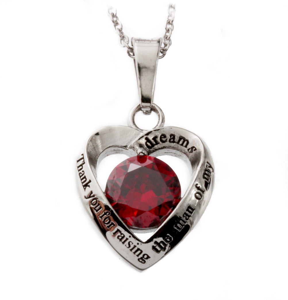 Mother in Law Red Crystal Heart Pendant Necklace<br>Thank you for raising the man of my dreams